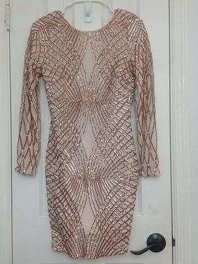 A Peach Elegant Rose Gold Elyssd Sequin Bodycon Dress